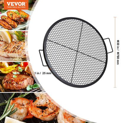 X-Marks Fire Pit Grill Galler, Runt Matlagningsgaller, Heavy Duty Steel Campfire BBQ Grill Galler med handtag och stöd X Wire, Bärbar Camping Köksredskap för utomhusfest och sammankomst, 30 tum svart