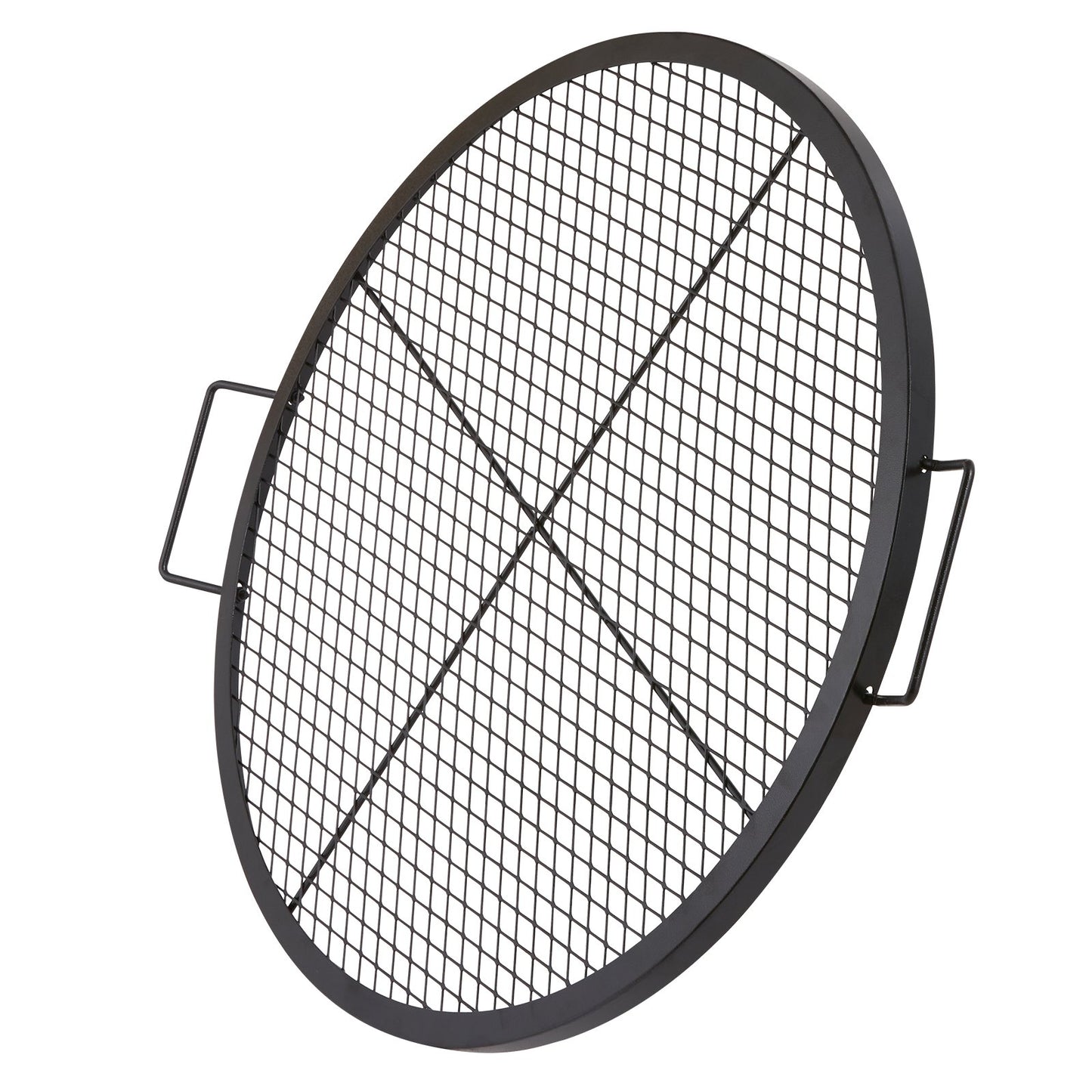 X-Marks Fire Pit Grill Galler, Runt Matlagningsgaller, Heavy Duty Steel Campfire BBQ Grill Galler med handtag och stöd X Wire, Bärbar Camping Köksredskap för utomhusfest och sammankomst, 30 tum svart