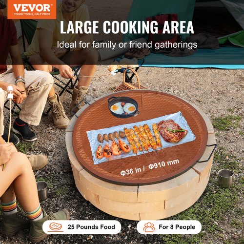 X-Marks Fire Pit Grill Galler, Runt Matlagningsgaller, Heavy Duty Steel Campfire BBQ Grill Galler med handtag och stöd X Wire, Bärbar Camping Köksredskap för Utefest & Samling, 36 Inch Svart |  EU