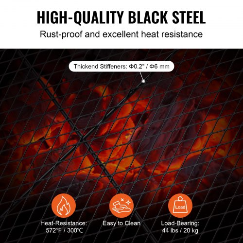 X-Marks Fire Pit Grill Galler, Runt Matlagningsgaller, Heavy Duty Steel Campfire BBQ Grill Galler med handtag och stöd X Wire, Bärbar Camping Köksredskap för Utefest & Samling, 36 Inch Svart |  EU