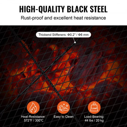X-Marks Fire Pit Grill Galler, Runt Matlagningsgaller, Heavy Duty Steel Campfire BBQ Grill Galler med handtag och stöd X Wire, Bärbar Camping Köksredskap för Utefest & Samling, 36 Inch Svart |  EU