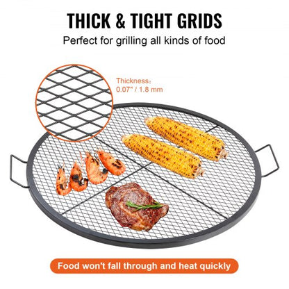X-Marks Fire Pit Grill Galler, Runt Matlagningsgaller, Heavy Duty Steel Campfire BBQ Grill Galler med handtag och stöd X Wire, Bärbar Camping Köksredskap för Utefest & Samling, 36 Inch Svart |  EU