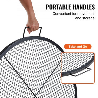 X-Marks Fire Pit Grill Galler, Runt Matlagningsgaller, Heavy Duty Steel Campfire BBQ Grill Galler med handtag och stöd X Wire, Bärbar Camping Köksredskap för Utefest & Samling, 36 Inch Svart |  EU