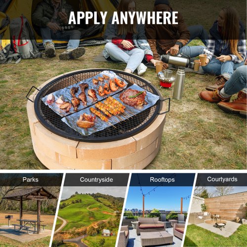 X-Marks Fire Pit Grill Galler, Runt Matlagningsgaller, Heavy Duty Steel Campfire BBQ Grill Galler med handtag och stöd X Wire, Bärbar Camping Köksredskap för Utefest & Samling, 36 Inch Svart |  EU