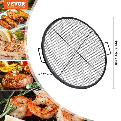 X-Marks Fire Pit Grill Galler, Runt Matlagningsgaller, Heavy Duty Steel Campfire BBQ Grill Galler med handtag och stöd X Wire, Bärbar Camping Köksredskap för Utefest & Samling, 36 Inch Svart |  EU