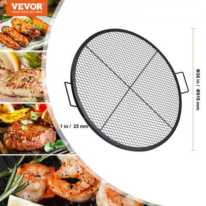 X-Marks Fire Pit Grill Galler, Runt Matlagningsgaller, Heavy Duty Steel Campfire BBQ Grill Galler med handtag och stöd X Wire, Bärbar Camping Köksredskap för Utefest & Samling, 36 Inch Svart |  EU