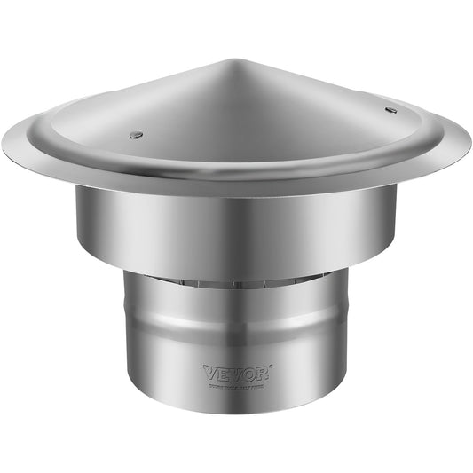 Chimney cap, 152.4 mm, 304 stainless steel rain cover with round roof, 300 mm raised covers, all weather &amp; reinforced screws &amp; easy installation, for perfect insulation External valve cover, silver