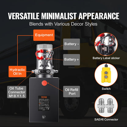 Hydraulic pump 20 Quart single acting tipper pump Power Unit DC 12V