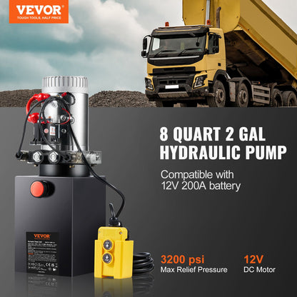Hydraulic Pump 8 Quarts Double Acting Dump Truck Pump Power Unit DC 12V