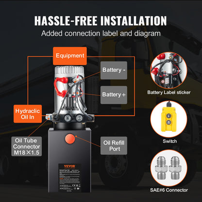 Hydraulic Pump 8 Quarts Double Acting Dump Truck Pump Power Unit DC 12V