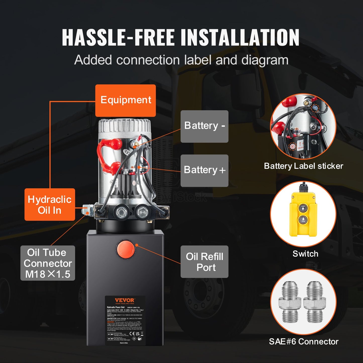 Hydraulic Pump 10 Quarts Double Acting Dump Truck Pump Power Unit DC 12V