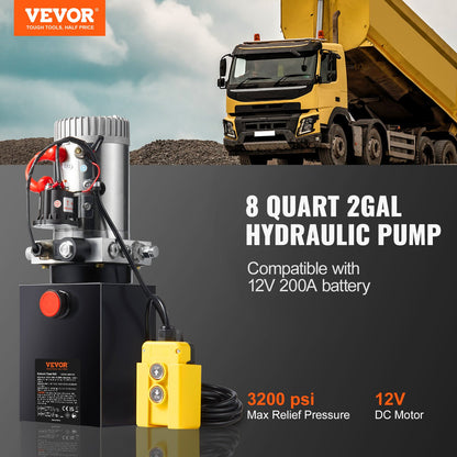 Hydraulic pump 8 Quarts single acting tipper pump Power Unit DC 12V