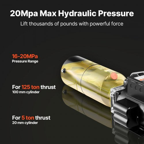 hydraulpump, AC 220V, 10 liter enkelverkande hydraulenhet, 6,3 l/min oljeflöde, max. utloppstryck 22 MPa för dumper, bilverkstad, billyftplattformar, svart |  EU