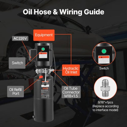 hydraulpump, AC 220V, 10 liter enkelverkande hydraulenhet, 6,3 l/min oljeflöde, max. utloppstryck 22 MPa för dumper, bilverkstad, billyftplattformar, svart |  EU