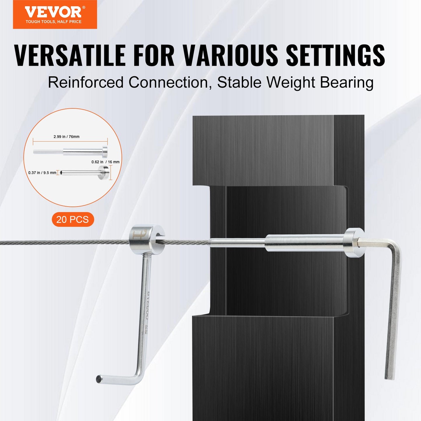 20-Pack Invisible Cable Railing Kit, T316 Stainless Steel 3.2mm Invisible Receiver and Coil End for Cable Railing, Coil Tensioner 3.2mm for Wood/Metal Post, Cable Railing, Silver