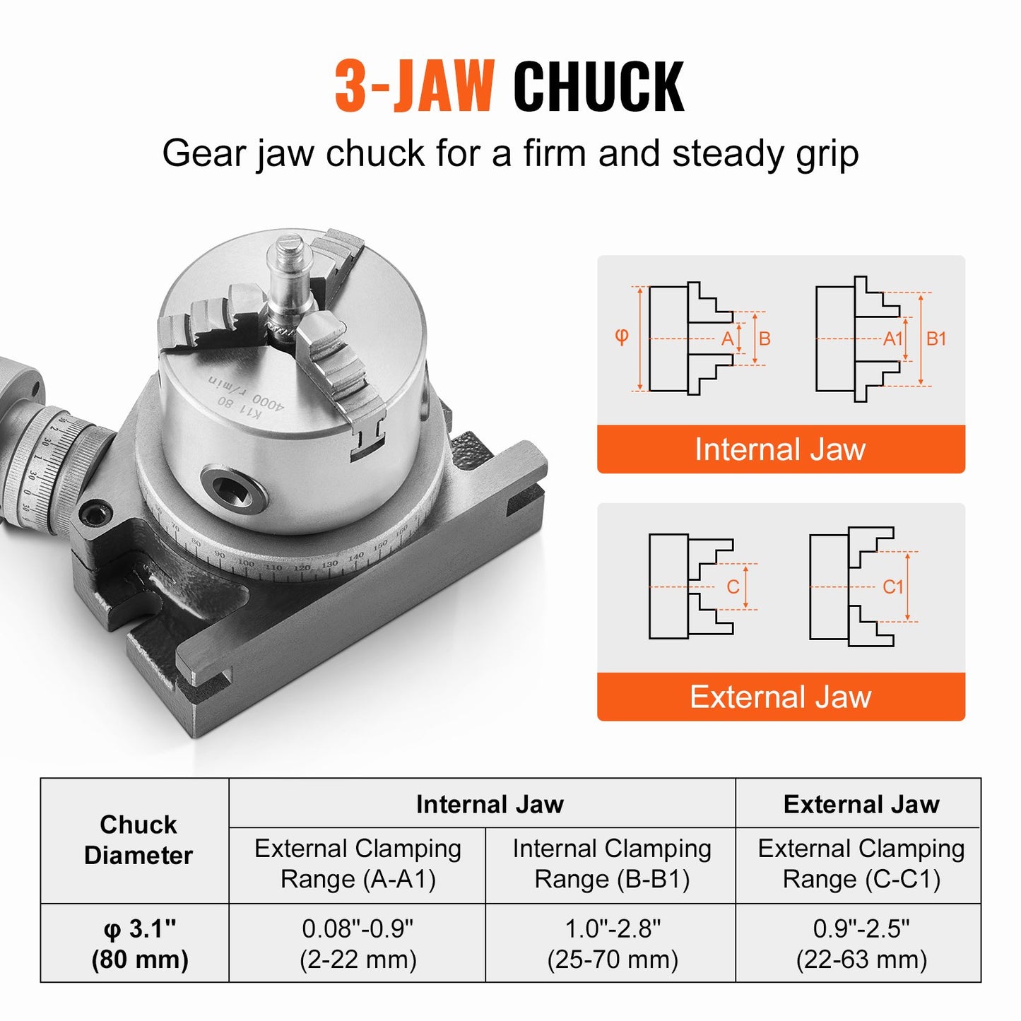 Rotary table for milling machines, 100 mm, horizontal vertical model Precision milling rotary table, with 80 mm 3-jaw chuck M10 T-bolts nuts, for milling indexing tools