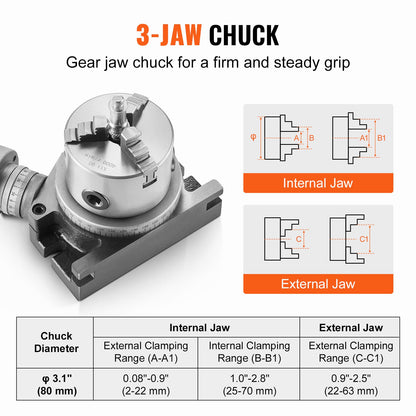 Rotary table for milling machines, 100 mm, horizontal vertical model Precision milling rotary table, with 80 mm 3-jaw chuck M10 T-bolts nuts, for milling indexing tools