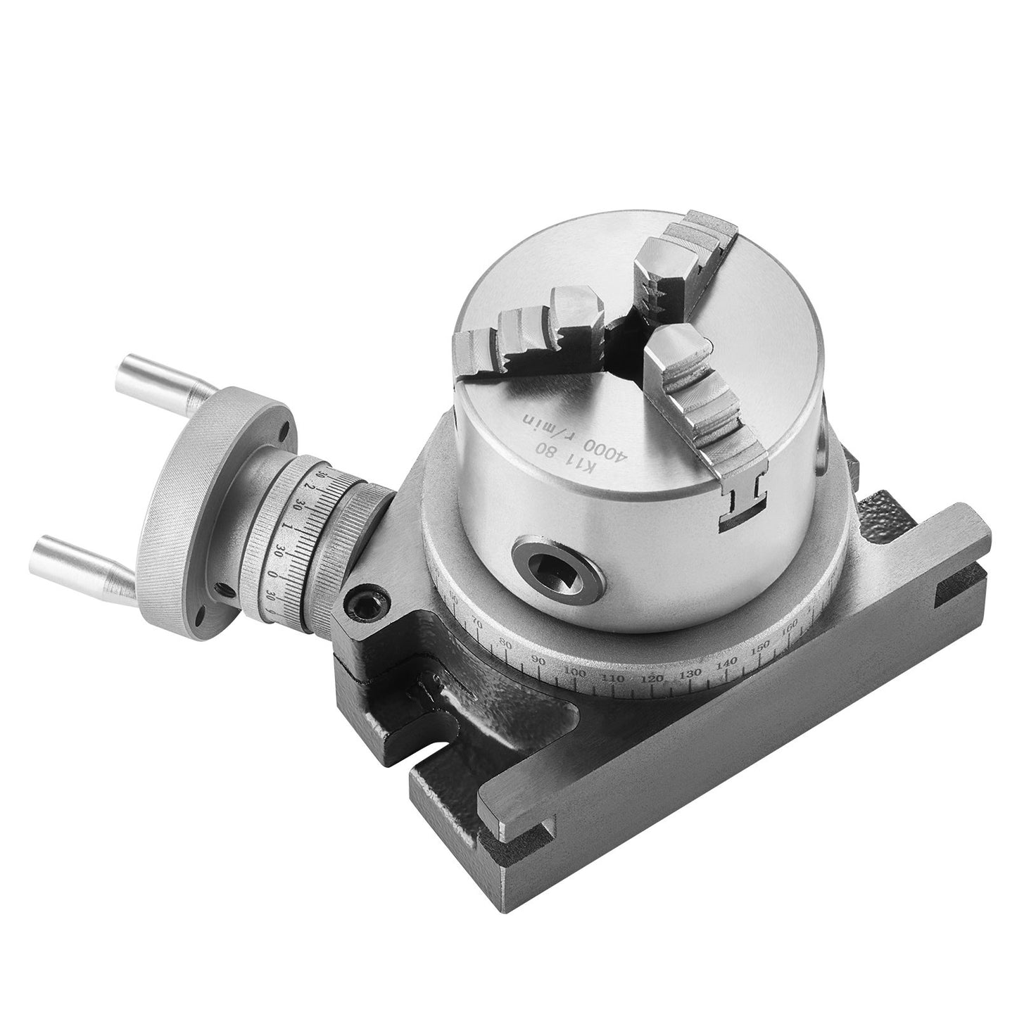 Rotary table for milling machines, 100 mm, horizontal vertical model Precision milling rotary table, with 80 mm 3-jaw chuck M10 T-bolts nuts, for milling indexing tools