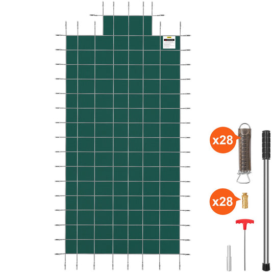 Pool Säkerhetsskydd Passar 16x32ft rektangulära ingravda pooler, Säkerhetspoolskydd med 4x10ft Mitt ändsteg, Mesh Solid Poolöverdrag med dräneringshål för swimmingpool, Vintersäkerhetsöverdrag, Grön
