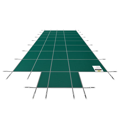 Pool Safety Cover Fits 16x32ft Rectangular Inground Pools, Safety Pool Cover with 4x10ft Middle End Step, Mesh Solid Pool Cover with Drainage Holes for Swimming Pool, Winter Safety Cover, Green