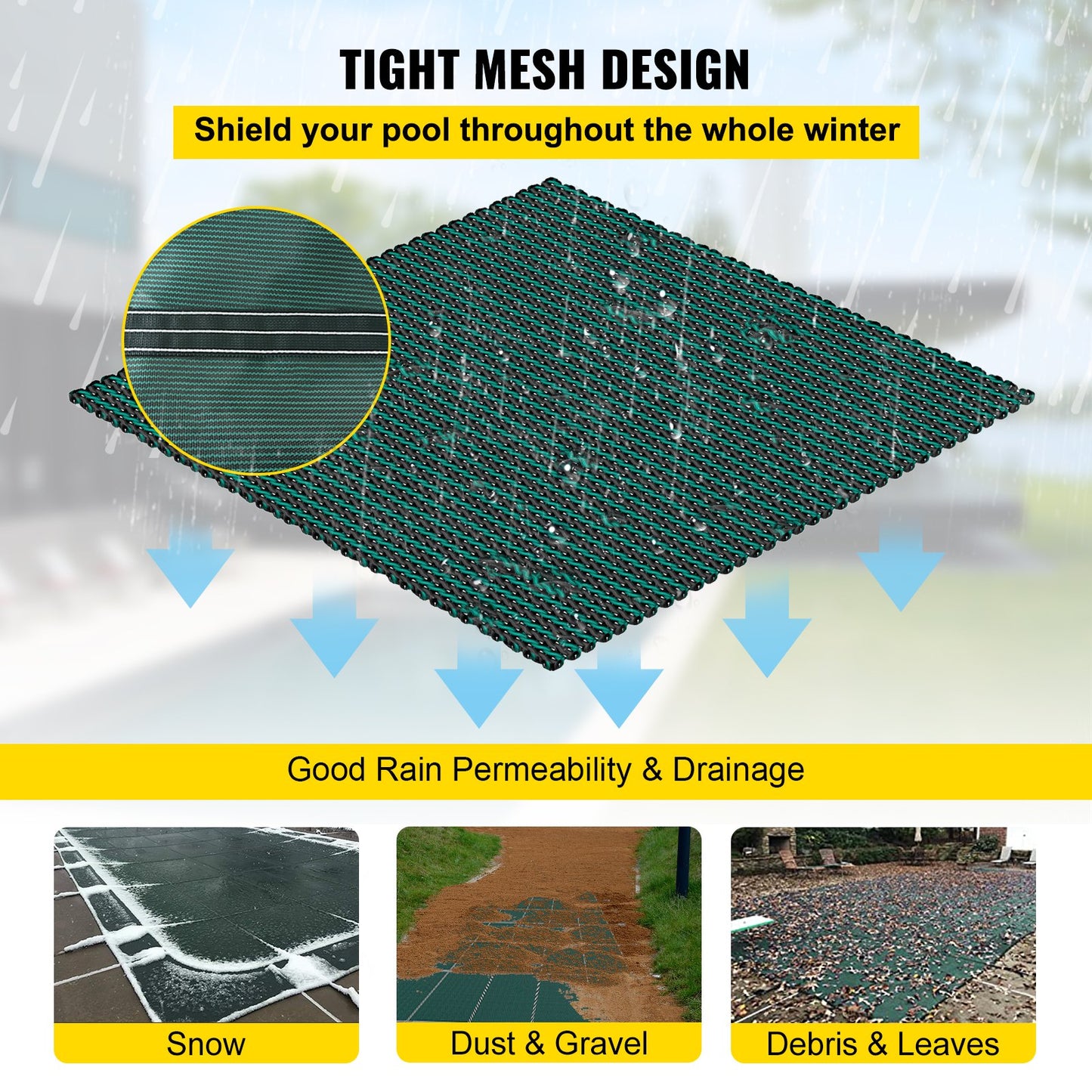 Poolskyddsskydd 18x38 ft, Inground Pool Cover Passar 16x36 ft Pool, Rektangel Inground Säkert Poolskydd Grönt nät Solid Pool Säkerhetsskydd för Pool Vintersäkerhetsöverdrag