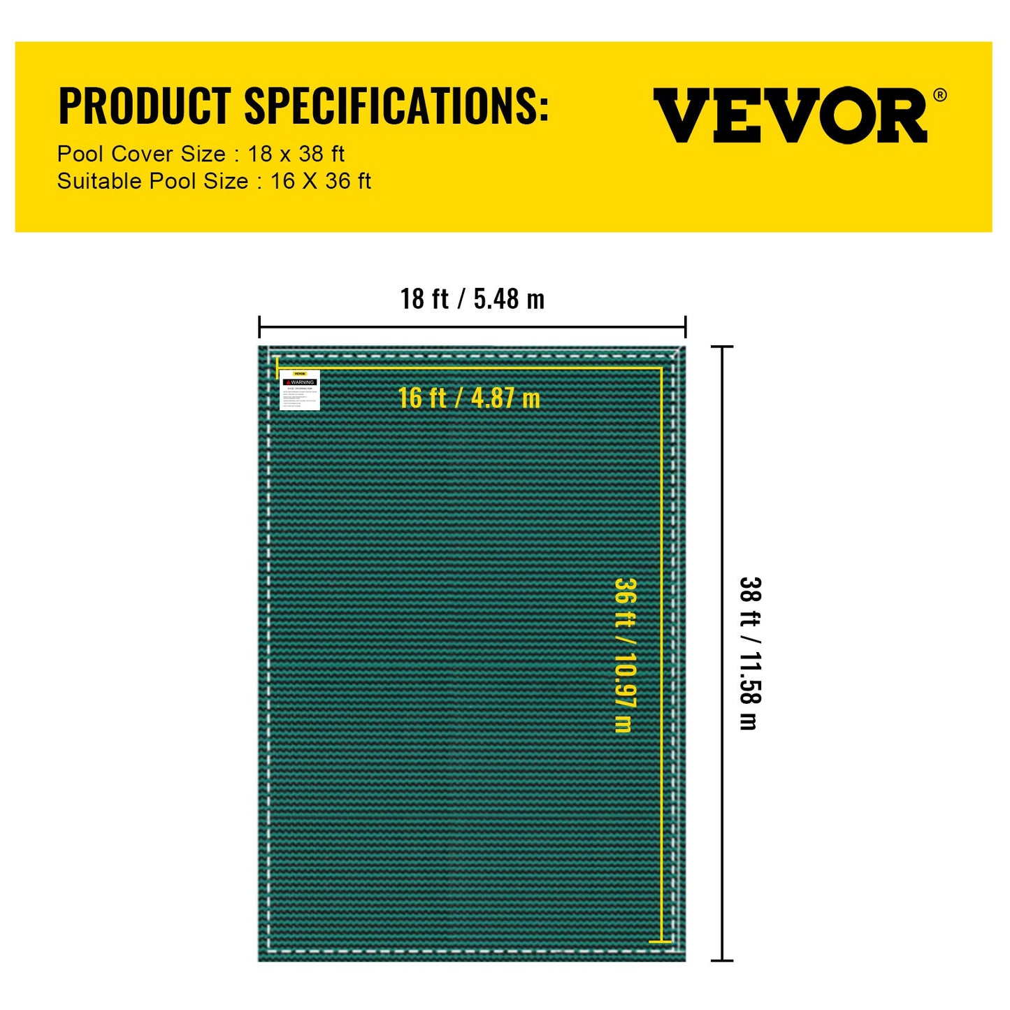Poolskyddsskydd 18x38 ft, Inground Pool Cover Passar 16x36 ft Pool, Rektangel Inground Säkert Poolskydd Grönt nät Solid Pool Säkerhetsskydd för Pool Vintersäkerhetsöverdrag
