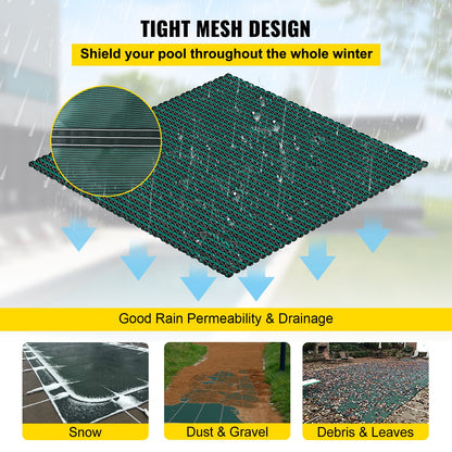 Poolskyddsskydd 18x42 ft, Inground Pool Cover Passar 16x40 ft Pool, rektangel Inground Säkert Poolskydd Grönt Mesh Solid Pool Säkerhetsskydd för Pool Vintersäkerhetsöverdrag