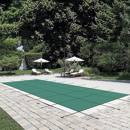 Poolskyddsskydd 18x42 ft, Inground Pool Cover Passar 16x40 ft Pool, rektangel Inground Säkert Poolskydd Grönt Mesh Solid Pool Säkerhetsskydd för Pool Vintersäkerhetsöverdrag