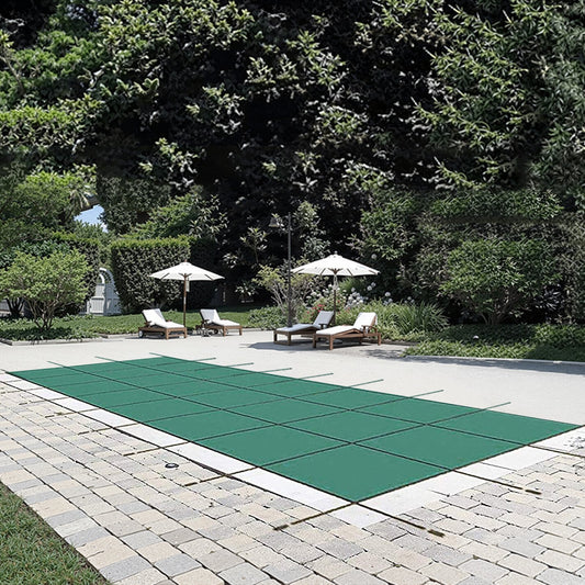Poolskyddsskydd 18x42 ft, Inground Pool Cover Passar 16x40 ft Pool, rektangel Inground Säkert Poolskydd Grönt Mesh Solid Pool Säkerhetsskydd för Pool Vintersäkerhetsöverdrag