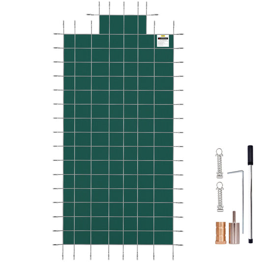 Poolsäkerhetsskydd Passar 20x40ft rektangel i ingravda pooler, Säkerhetspoolskydd med 4x10ft mittändsteg, Mesh Solid Poolöverdrag med dräneringshål för pool, Vintersäkerhetsöverdrag, Grön