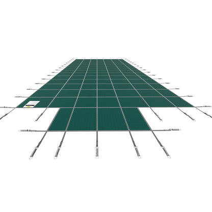 Pool-Sicherheitsabdeckung für rechteckige Einbaupools (6 x 12 m), Sicherheits-Poolabdeckung mit 1,2 x 3 m langen Stufen in der Mitte, solide Poolabdeckung aus Netzgewebe mit Abflusslöchern für den Pool, Winter-Sicherheitsabdeckung, grün