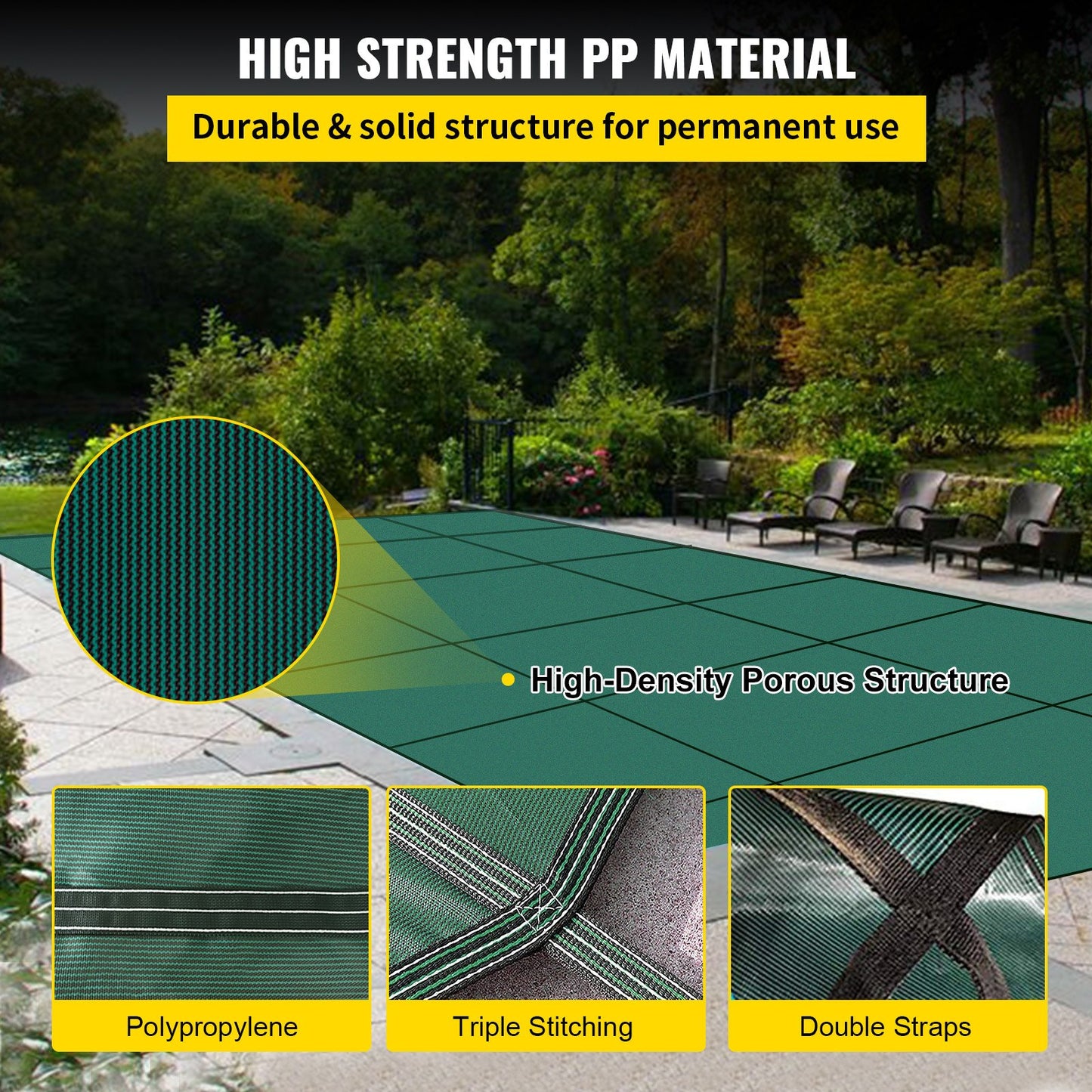 Pool Säkerhetsskydd Passar 20x40 fot rektangulära ingravda pooler, Säkerhetspoolskydd med dräneringshål, Mesh Solid Poolskydd för Pool, Vintersäkerhetsskydd, Grön