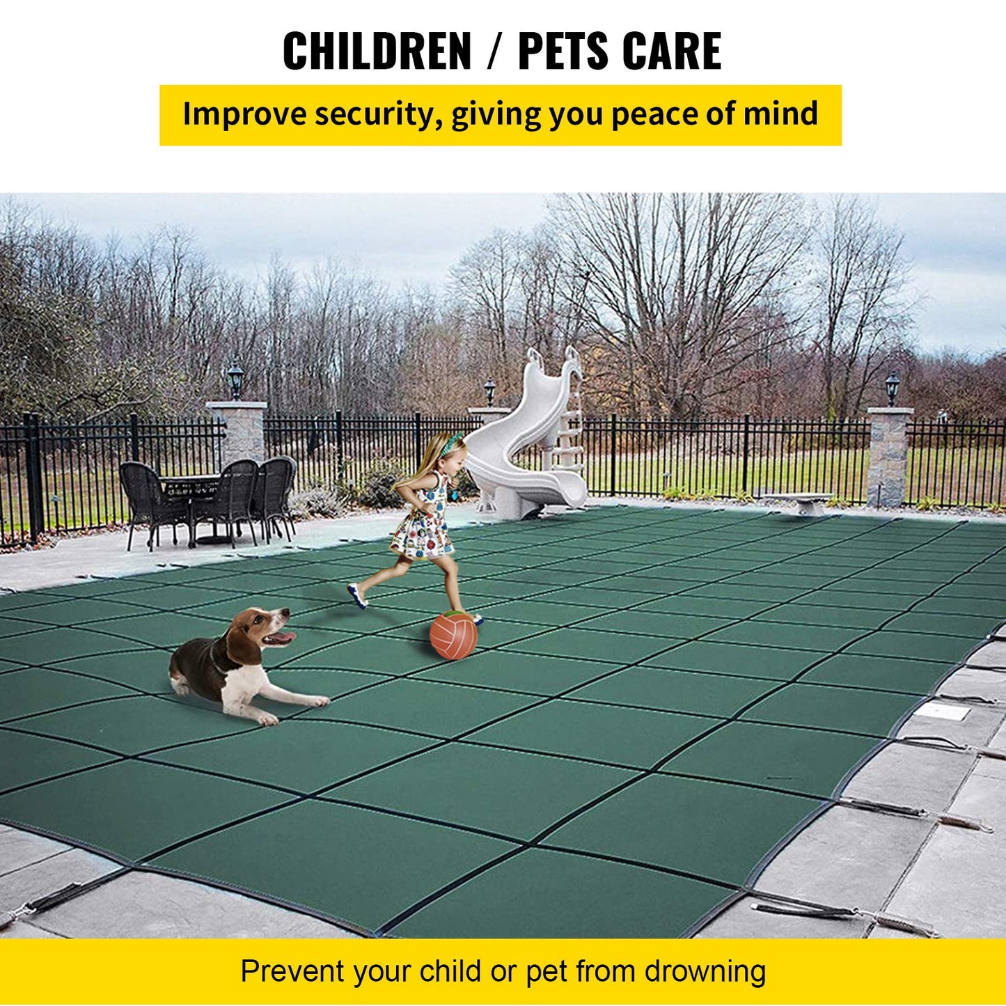 Pool Säkerhetsskydd Passar 20x40 fot rektangulära ingravda pooler, Säkerhetspoolskydd med dräneringshål, Mesh Solid Poolskydd för Pool, Vintersäkerhetsskydd, Grön