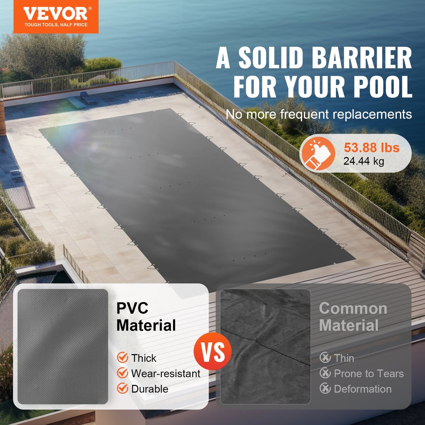 Poolskyddsskydd, 13x26 ft Poolskydd i marken, Träkol Poolskydd i marken, PVC Poolskydd Rektangulärt Säkerhetspoolskydd Solid Säkerhetspoolskydd för Vinterskyddsskydd för swimmingpool