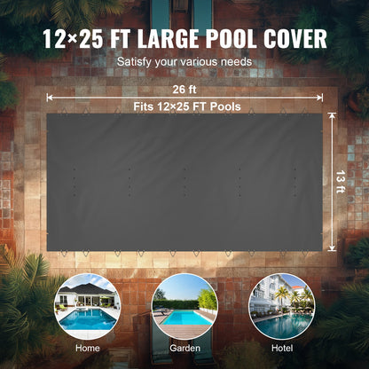Poolskyddsskydd, 13x26 ft Poolskydd i marken, Träkol Poolskydd i marken, PVC Poolskydd Rektangulärt Säkerhetspoolskydd Solid Säkerhetspoolskydd för Vinterskyddsskydd för swimmingpool
