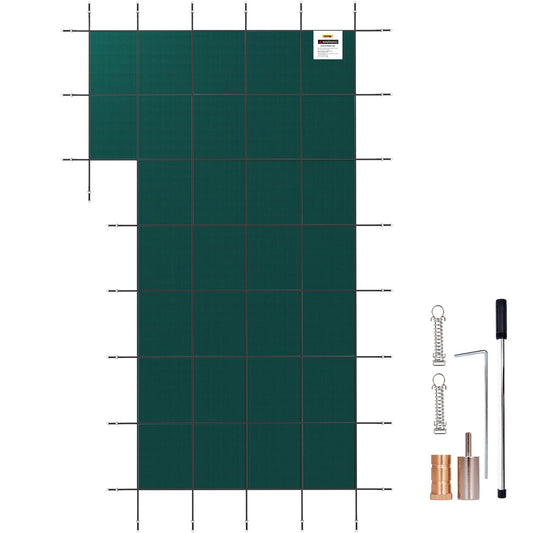Inground Pool Säkerhetsöverdrag Vinterpoolskydd 18 x 34 fot med vänster steg