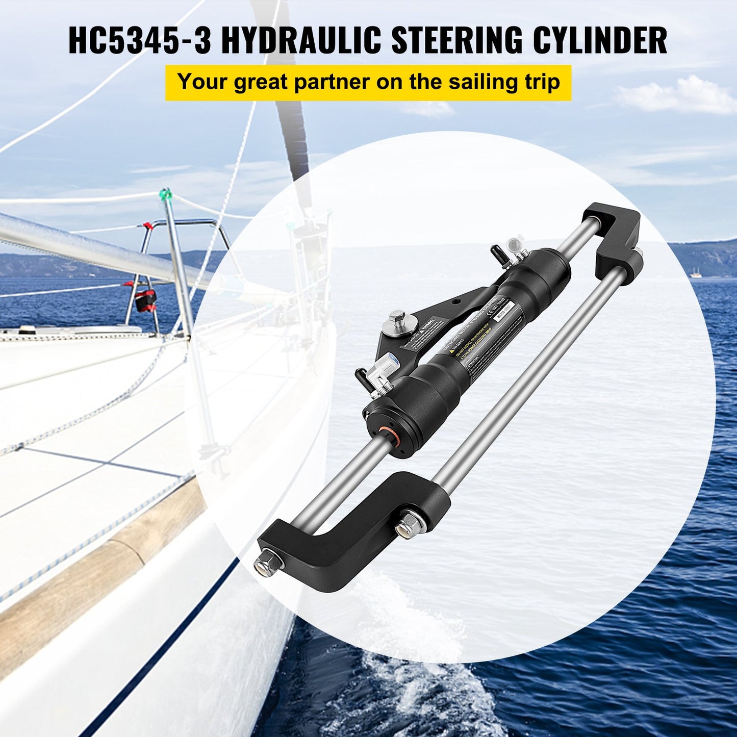 Hydraulic Steering Cylinder 300HP, Hydraulic Steering Front Mount Hydraulic Outboard Marine Steering Kit Without Hydraulic Hose And Rudder For Outboard Boat Steering System