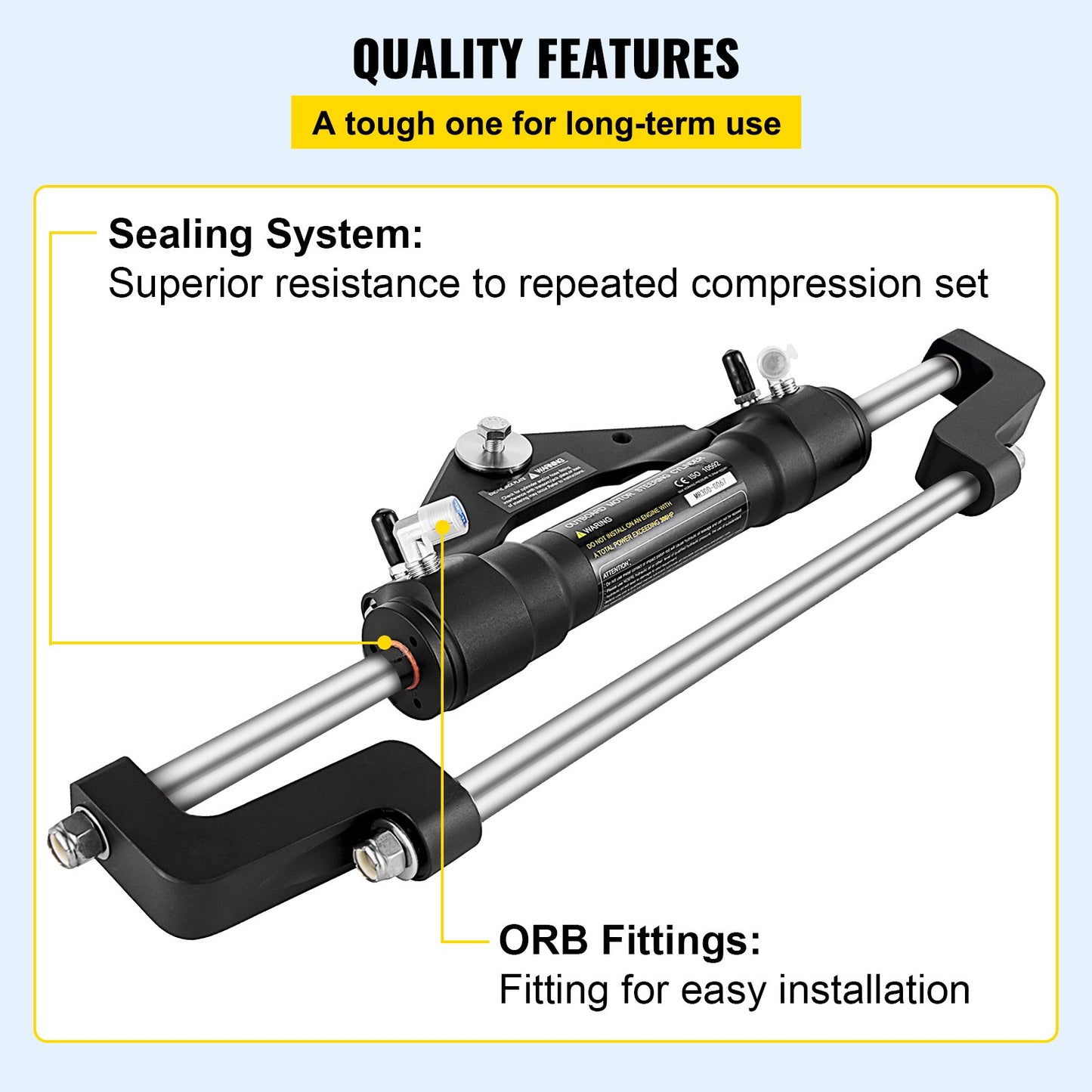 Hydraulic Steering Cylinder 300HP, Hydraulic Steering Front Mount Hydraulic Outboard Marine Steering Kit Without Hydraulic Hose And Rudder For Outboard Boat Steering System