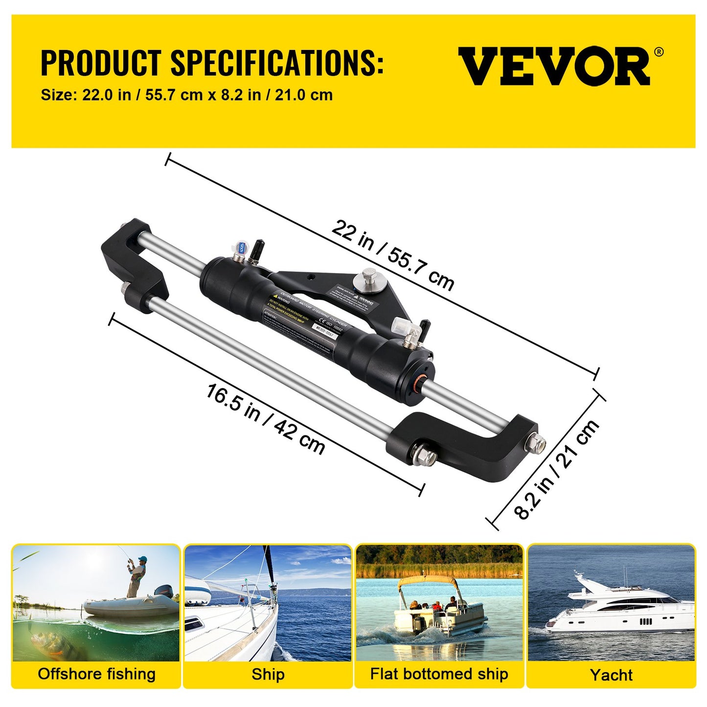 Hydraulic Steering Cylinder 300HP, Hydraulic Steering Front Mount Hydraulic Outboard Marine Steering Kit Without Hydraulic Hose And Rudder For Outboard Boat Steering System