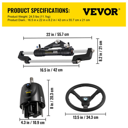 Hydraulic Outboard Steering Kit 300HP, Hydraulic Steering Kit Helm Pump, Hydraulic Boat Steering Kit with 16ft Hydraulic Steering Hose for Boat Steering System