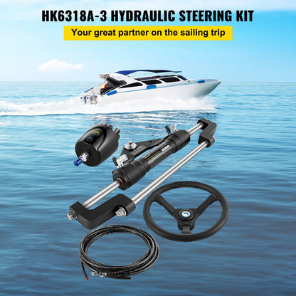 Hydraulic Boat Steering Kit, 300HP Hydraulic Steering Kit Rudder Pump, Cylinder, Wheel, 18 Foot Hose Hydraulic Steering Seal Kit, Corrosion Resistant Boat Steering System Marine Steering Kit