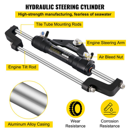 Hydraulic Boat Steering Kit, 300HP Hydraulic Steering Kit Rudder Pump, Cylinder, Wheel, 18 Foot Hose Hydraulic Steering Seal Kit, Corrosion Resistant Boat Steering System Marine Steering Kit