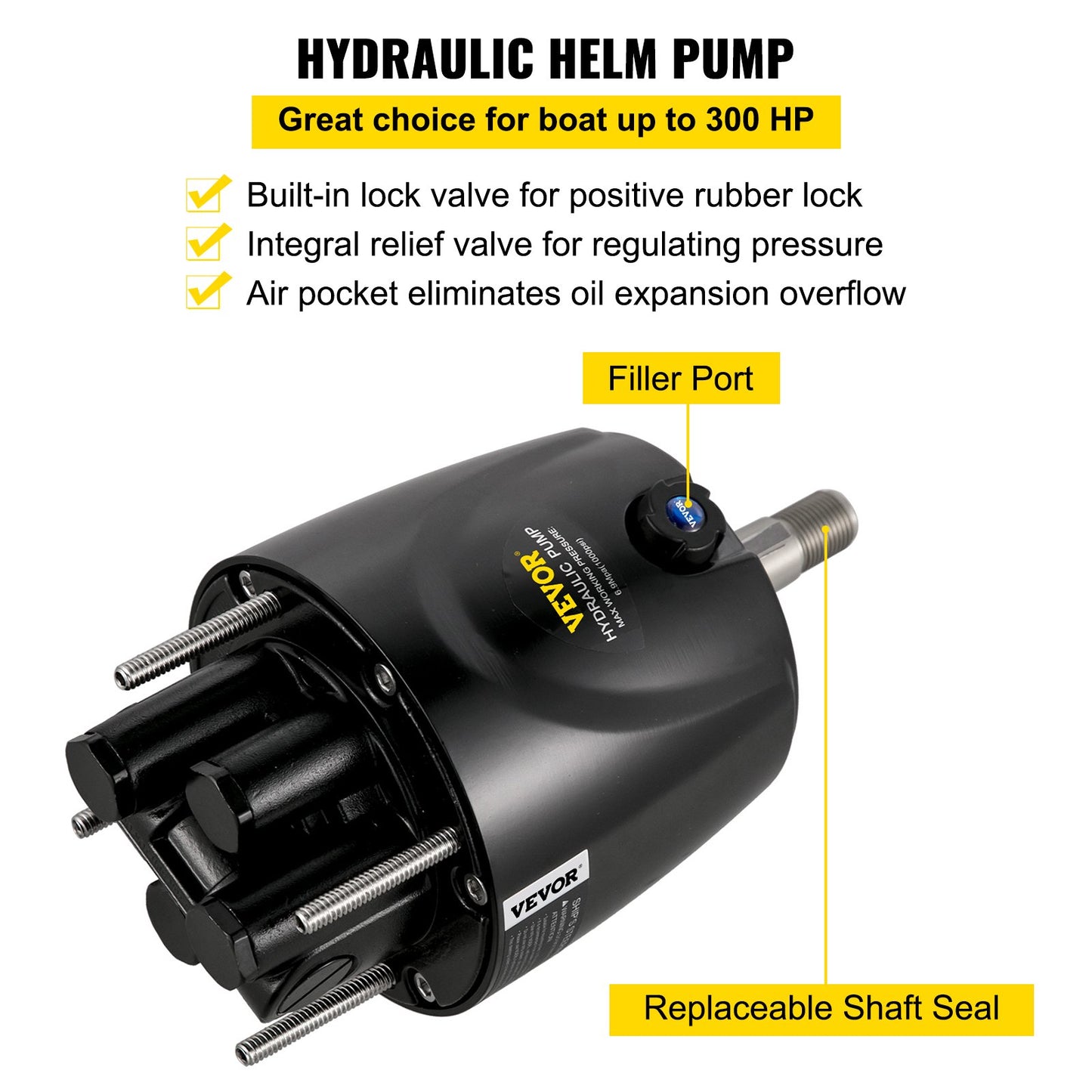 Hydraulic Boat Steering Kit, 300HP Hydraulic Steering Kit Rudder Pump, Cylinder, Wheel, 18 Foot Hose Hydraulic Steering Seal Kit, Corrosion Resistant Boat Steering System Marine Steering Kit
