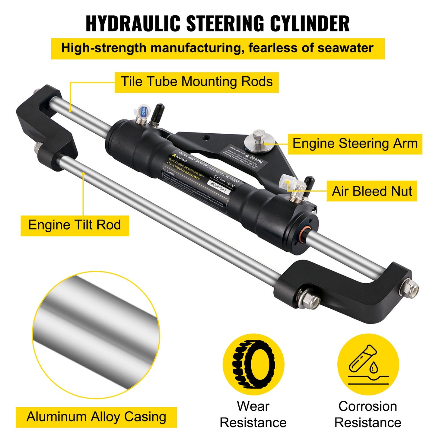 Hydraulic Boat Steering Kit 300HP, Hydraulic Steering Kit Helm Pump, Hydraulic outboard steering kit with 20 feet hydraulic steering hose for boat steering system