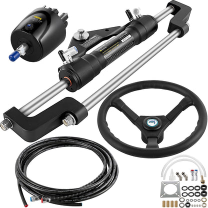 Hydraulic Boat Steering Kit 300HP, Hydraulic Steering Kit Helm Pump, Hydraulic outboard steering kit with 20 feet hydraulic steering hose for boat steering system