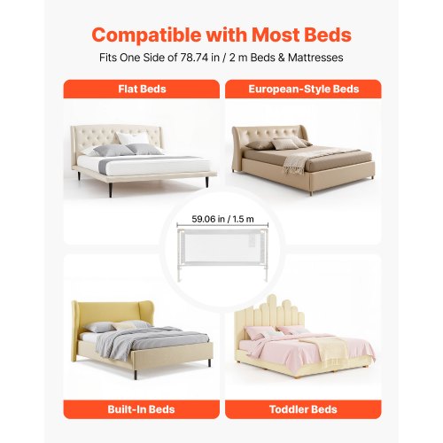 Sänggrind för småbarn, skyddsräcke för barnsängar med förstärkt järnrör och oxfordtyg, justerbart sängräcke på sidan, bärbart skyddsräcke för spjälsäng, våningssäng, 1500 x 890 mm, 1 styck |  EU