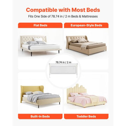 Sänggrind för småbarn, skyddsräcke för barnsängar med förstärkt järnrör och oxfordtyg, justerbart sängräcke, bärbart skyddsräcke för spjälsäng, våningssäng, 2000 x 890 mm, 1 styck |  EU