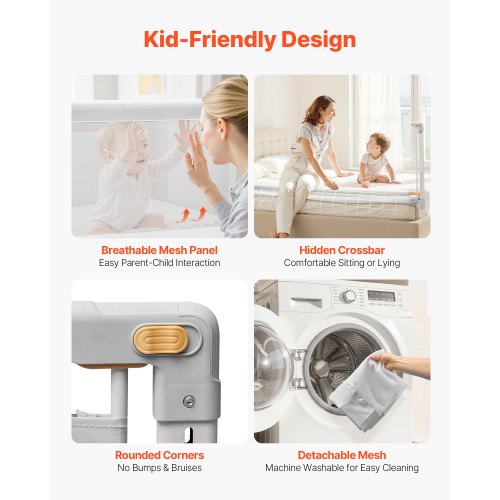 Sänggrind för småbarn, skyddsräcke för barnsängar med förstärkt järnrör och oxfordtyg, justerbart sängräcke, bärbart skyddsräcke för spjälsäng, våningssäng, 2000 x 890 mm, 1 styck |  EU