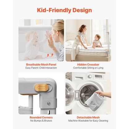 Sänggrind för småbarn, skyddsräcke för barnsängar med förstärkt järnrör och oxfordtyg, justerbart sängräcke, bärbart skyddsräcke för spjälsäng, våningssäng, 2000 x 890 mm, 1 styck |  EU