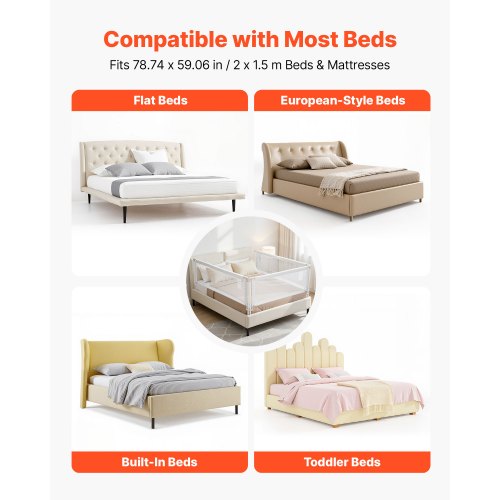 3-delad sänggrind för småbarn, skyddsräcke för barnsängar med förstärkt järnrör och oxfordtyg, justerbart sängräcke på sidorna, bärbart skyddsräcke för queen size, 3 sidor, grå |  EU